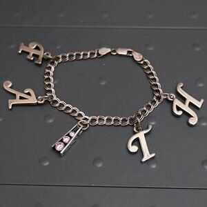 FAITH Sterling Silver Cubic Zirconia Charmed Chain Bracelet Christian Religious